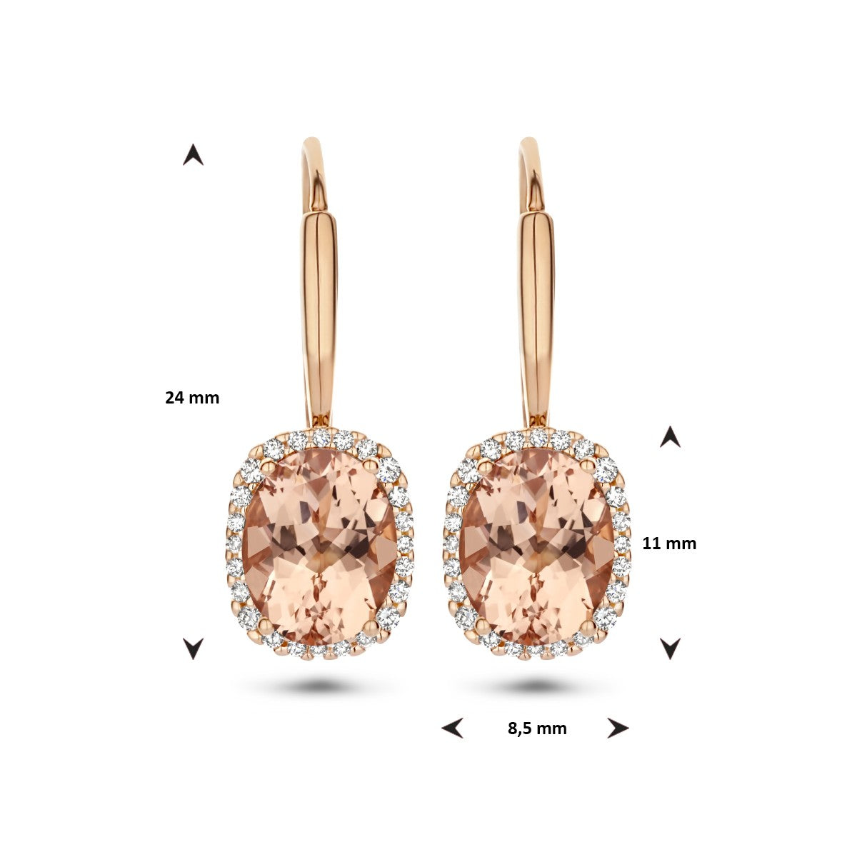 14K rosegoud Oorhangers Morganiet En Diamant 0.23Ct (2X0.115Ct) H Si Brisur Haak Halo 4401399