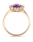 14K Roségoud ring amethist, rhodoliet en diamant 0.15ct g si - 4401581