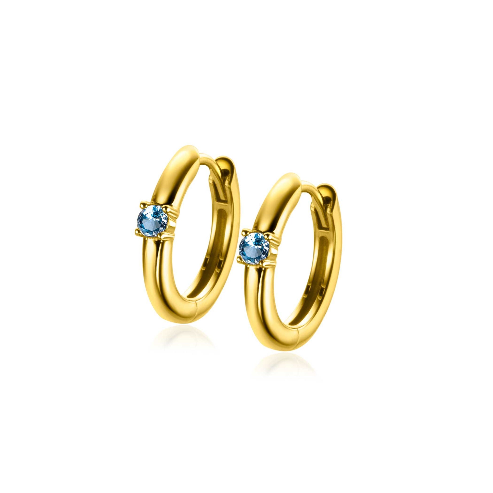 Zinzi DECEMBER oorringen 13mm gold plated met geboortesteen blauw topaas zirkonia ZICR-DEC