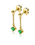 Zinzi 26mm gold plated zilveren oorstekers met kettinkje en een bungelende ronde groene kleursteen ZIO2660G