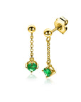 Zinzi 26mm gold plated zilveren oorstekers met kettinkje en een bungelende ronde groene kleursteen ZIO2660G