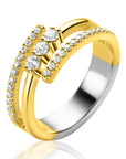 ZINZI gold plated zilveren multi-look ring met 3 rijen zirkonia's ZIR2645Y