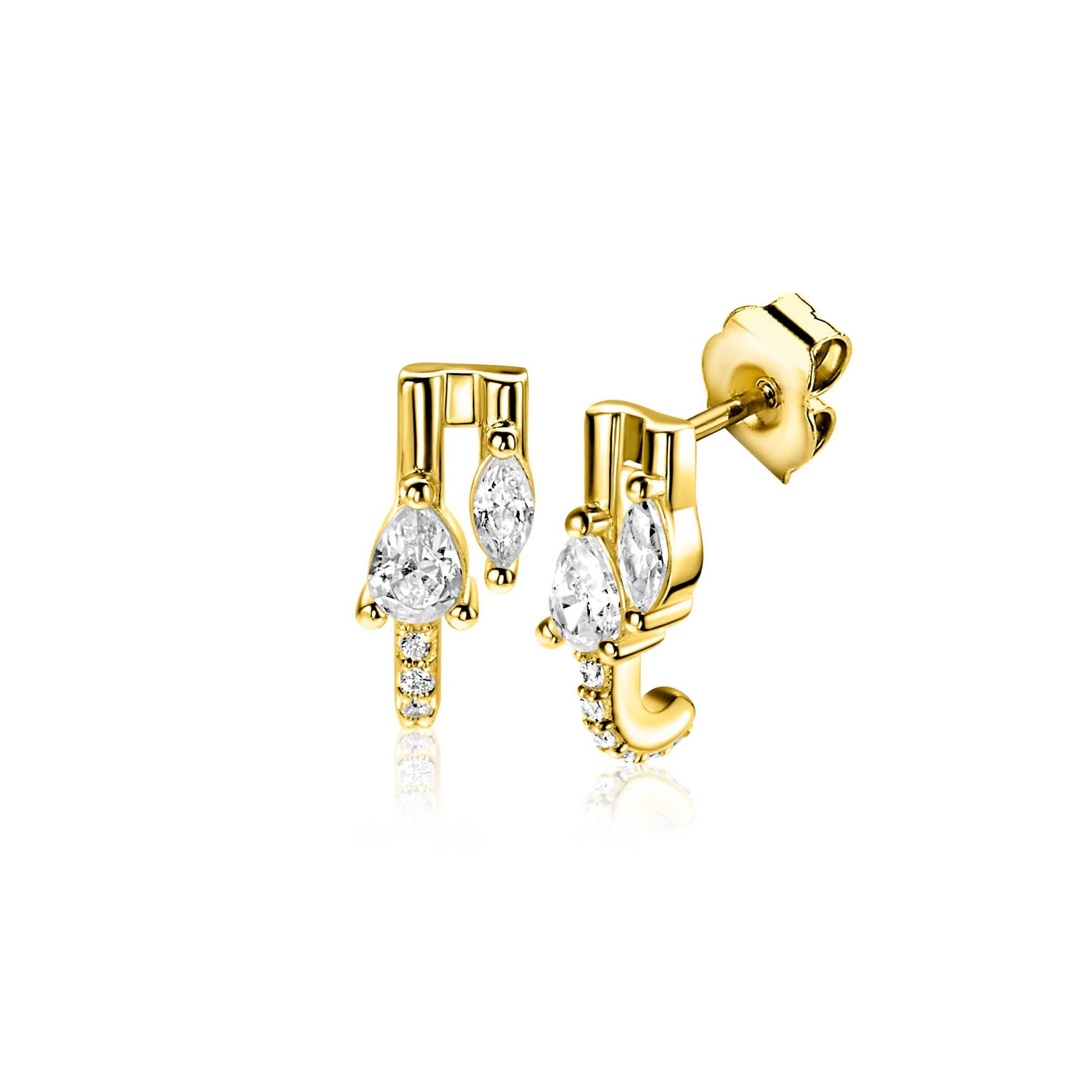 Zinzi 12mm gold plated zilveren multi-look oorstekers met peervormige en ovale witte zirkonia&#39;s ZIO2689Y