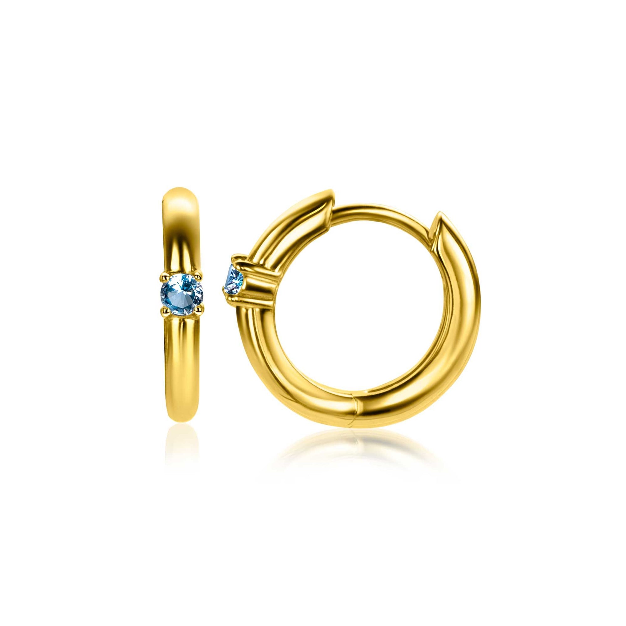 Zinzi DECEMBER oorringen 13mm gold plated met geboortesteen blauw topaas zirkonia ZICR-DEC