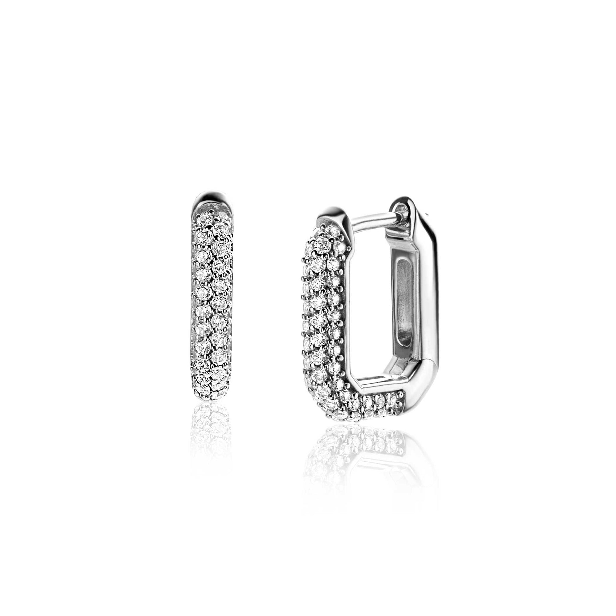 Zinzi zilveren luxe oorringen 16x3mm achthoekig bezet met witte zirkonia's en klapsluiting ZIO2495Z, exclusief en kwalitatief hoogwaardig. Ontdek nu!