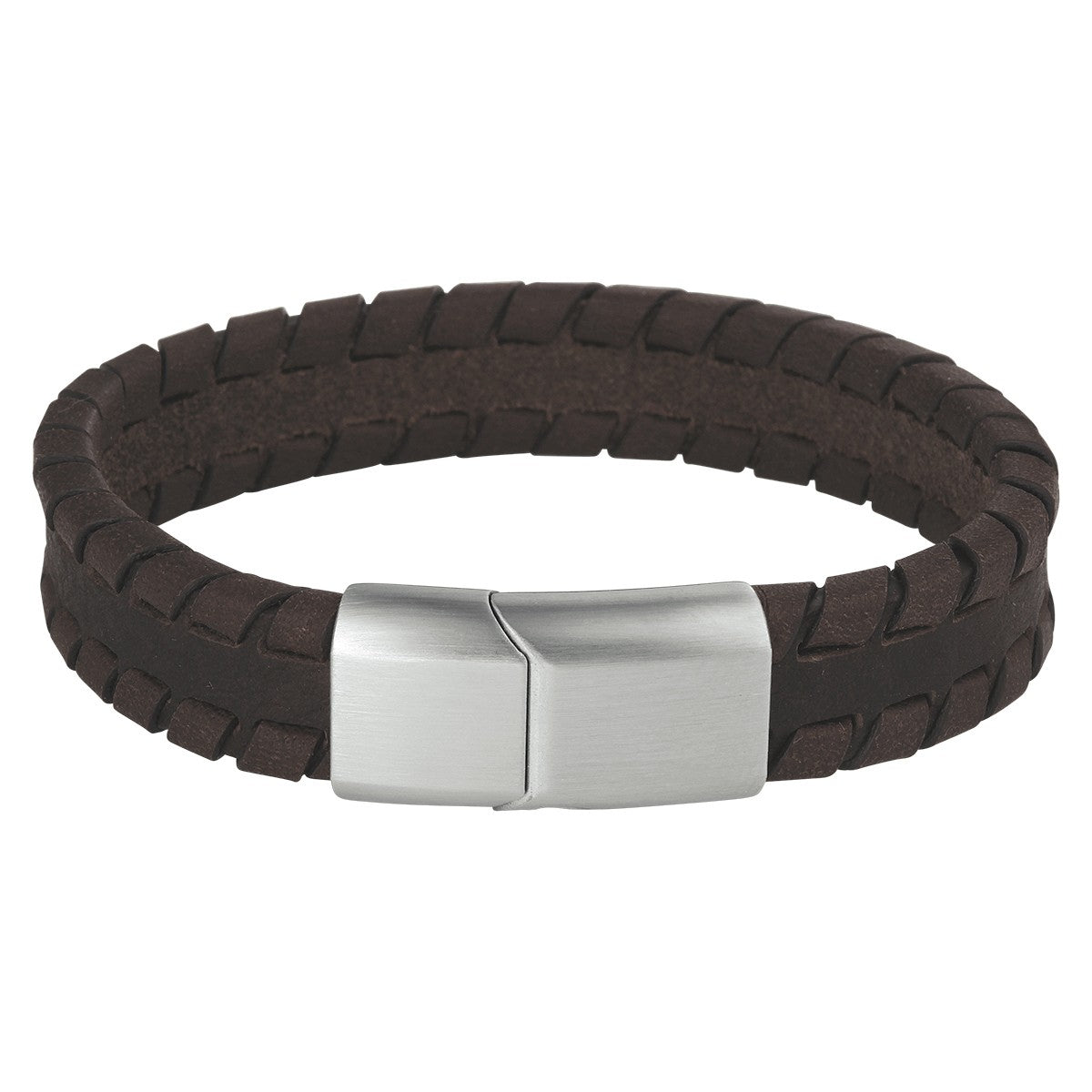 Stalen armband leer donkerbruin 12 mm PSN6505982