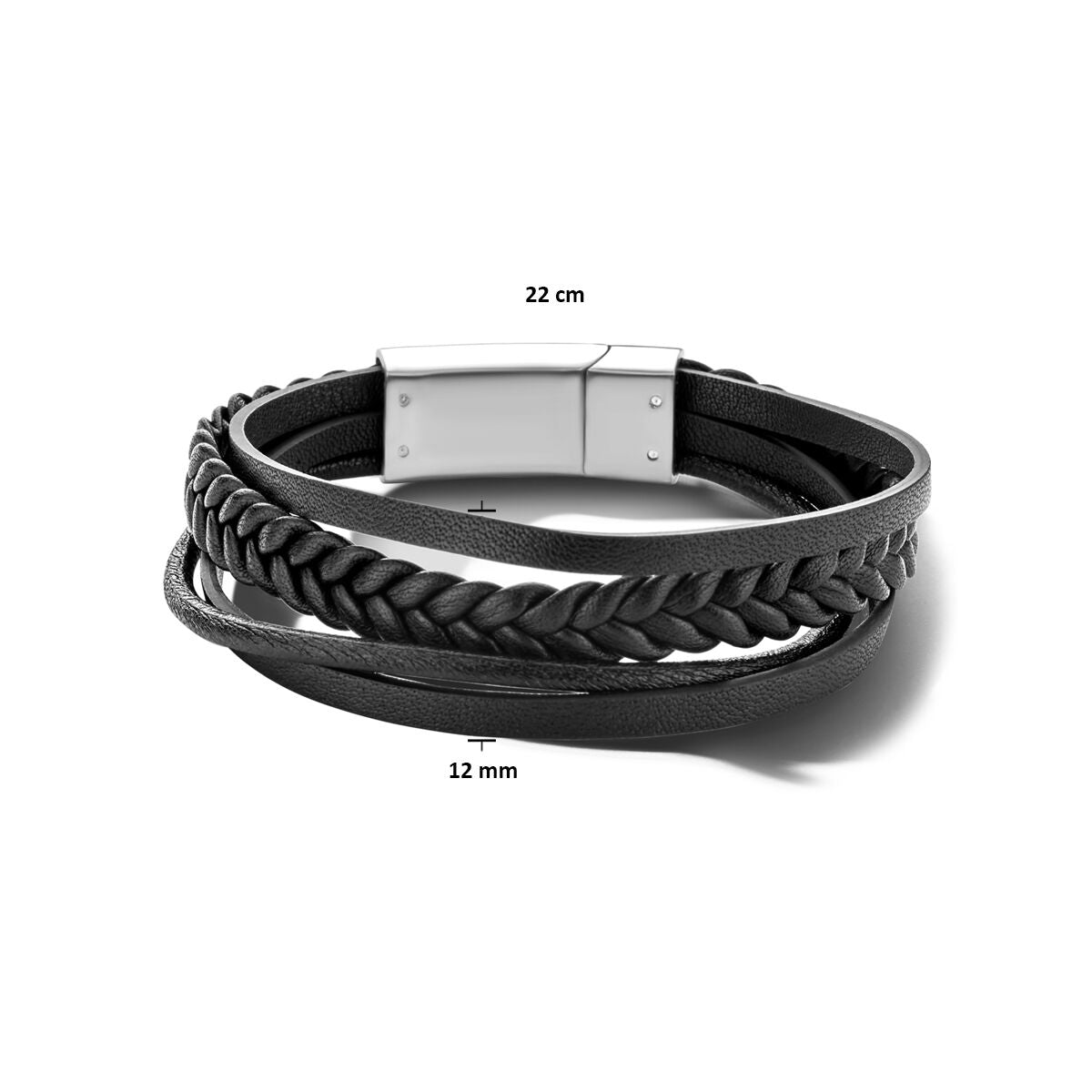 Stalen armband leer zwart 12 mm PSN6506032, exclusief en kwalitatief hoogwaardig. Ontdek nu!