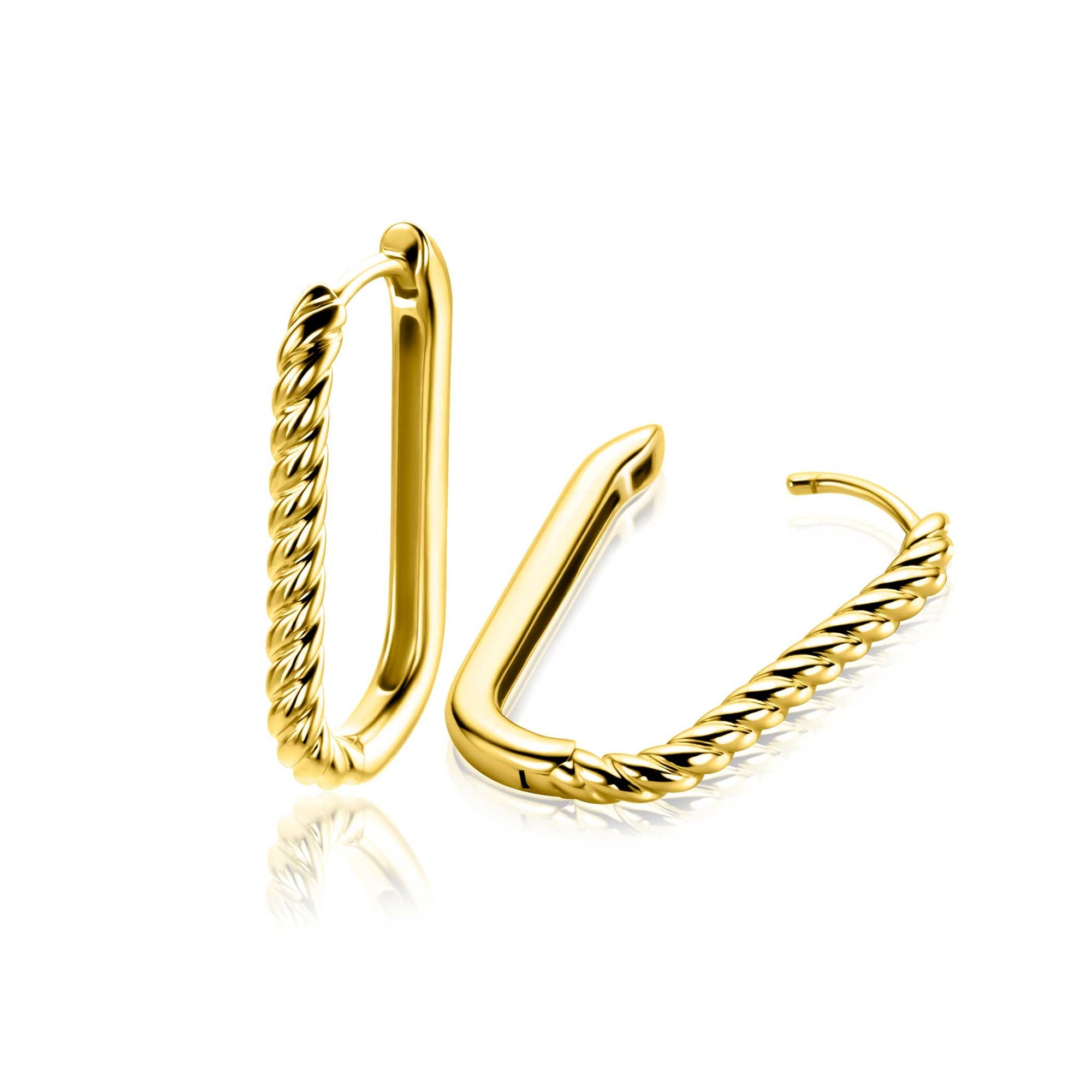 Zinzi 24mm gold plated zilveren oorringen in ovale vorm met gedraaide buis en luxe klapsluiting ZIO2692G