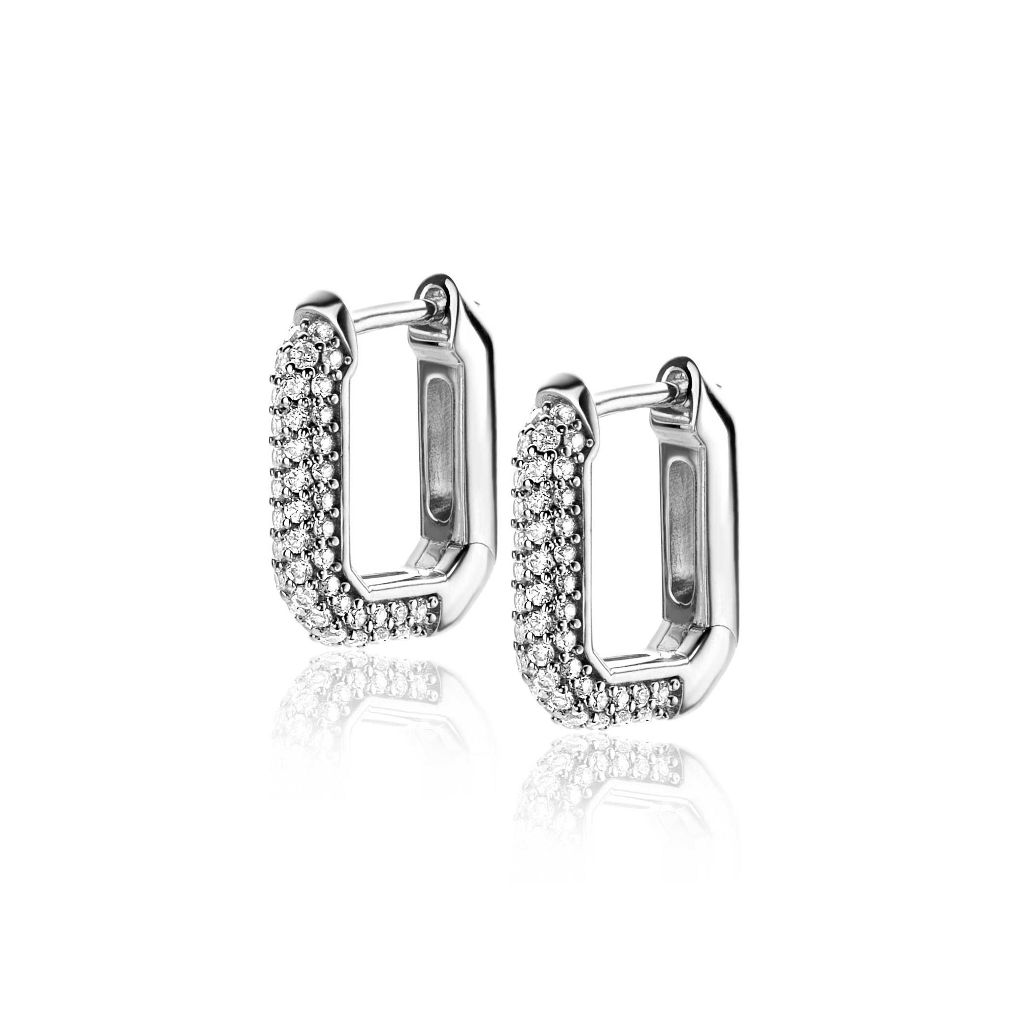 Zinzi zilveren luxe oorringen 16x3mm achthoekig bezet met witte zirkonia's en klapsluiting ZIO2495Z, exclusief en kwalitatief hoogwaardig. Ontdek nu!