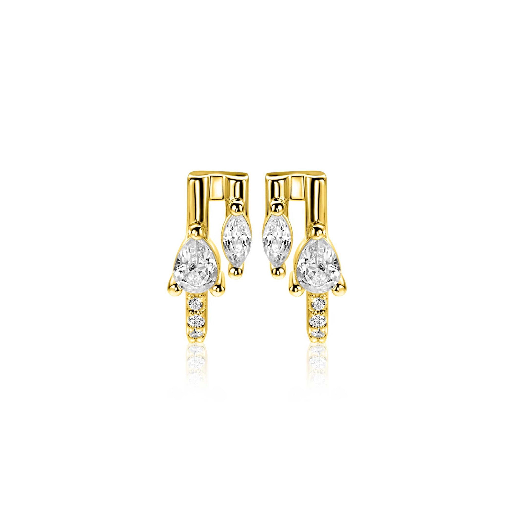 Zinzi 12mm gold plated zilveren multi-look oorstekers met peervormige en ovale witte zirkonia&#39;s ZIO2689Y