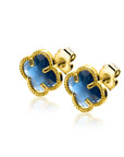 Zinzi 9mm gold plated zilveren oorstekers in klaver vorm met donkerblauwe kleursteen ZIO2662DB