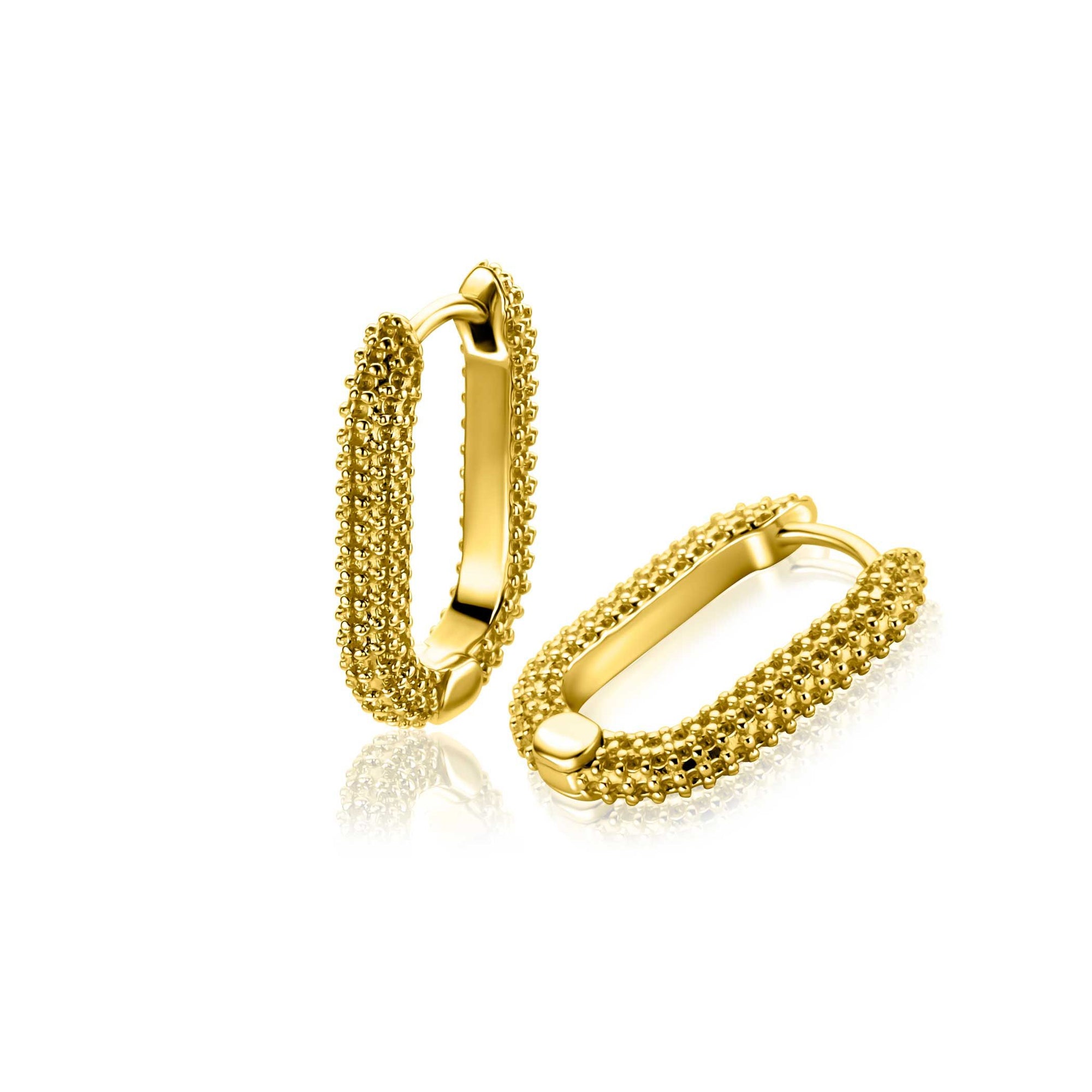 Zinzi 20mm gold plated zilveren oorringen in ovale vorm met bolletjes structuur en luxe klapsluiting ZIO2694G