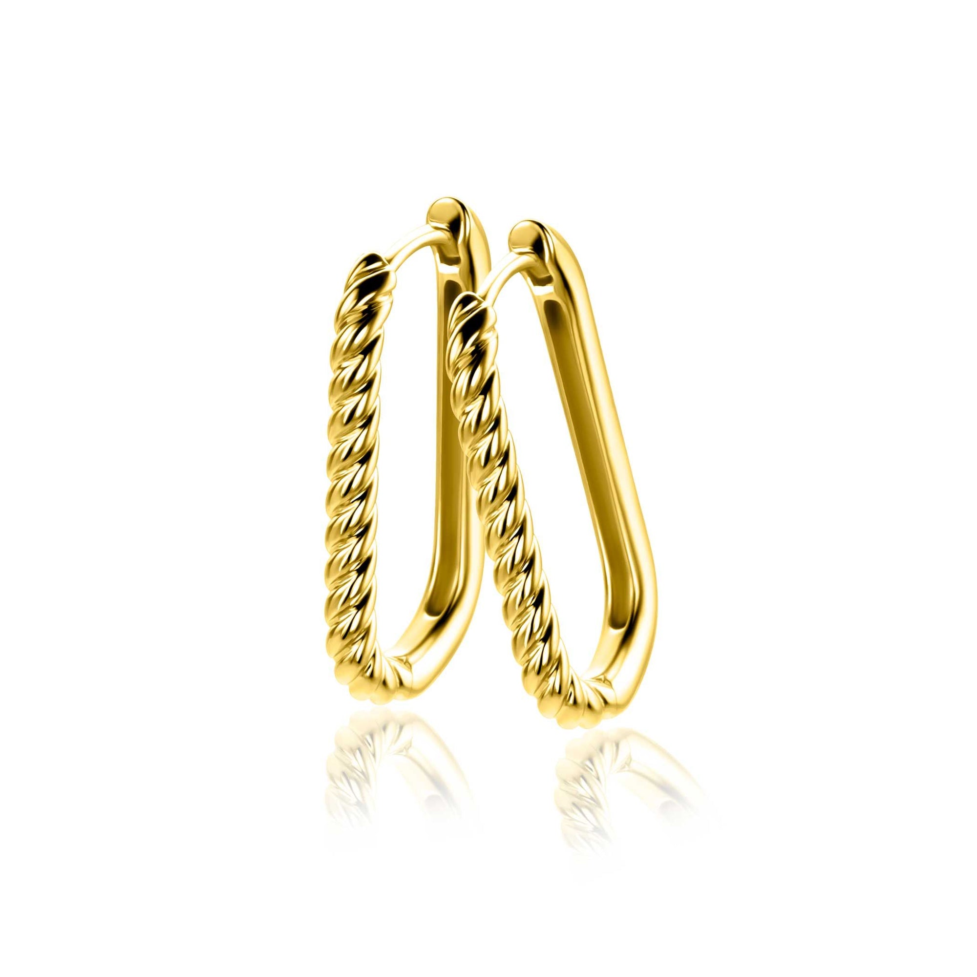 Zinzi 24mm gold plated zilveren oorringen in ovale vorm met gedraaide buis en luxe klapsluiting ZIO2692G