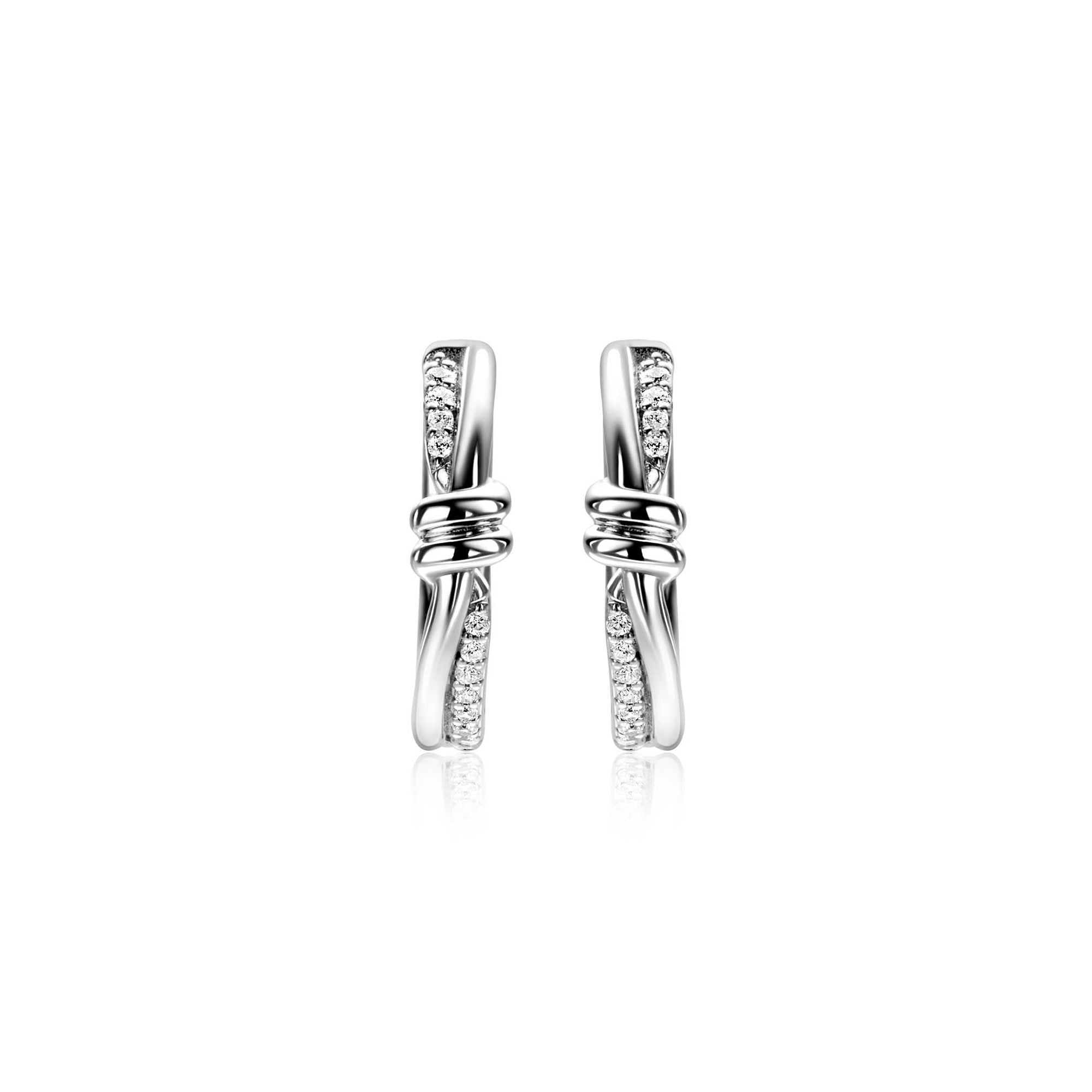 Zinzi 19mm zilveren oorringen met speelse twist en knoop. Luxe klapsluiting ZIO2680