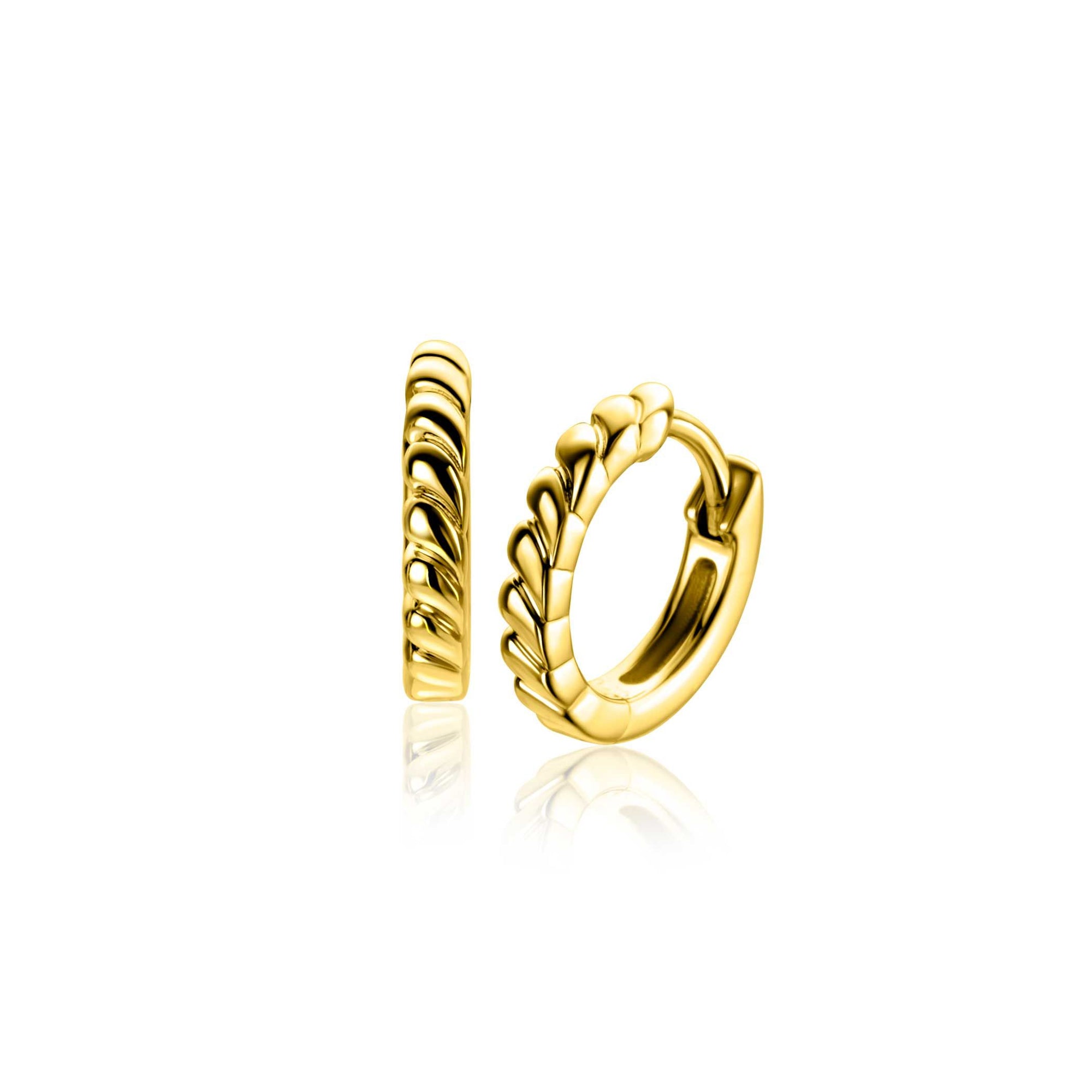 Zinzi 14mm gold plated zilveren oorringen met kleine druppels en luxe klapsluiting ZIO2688G