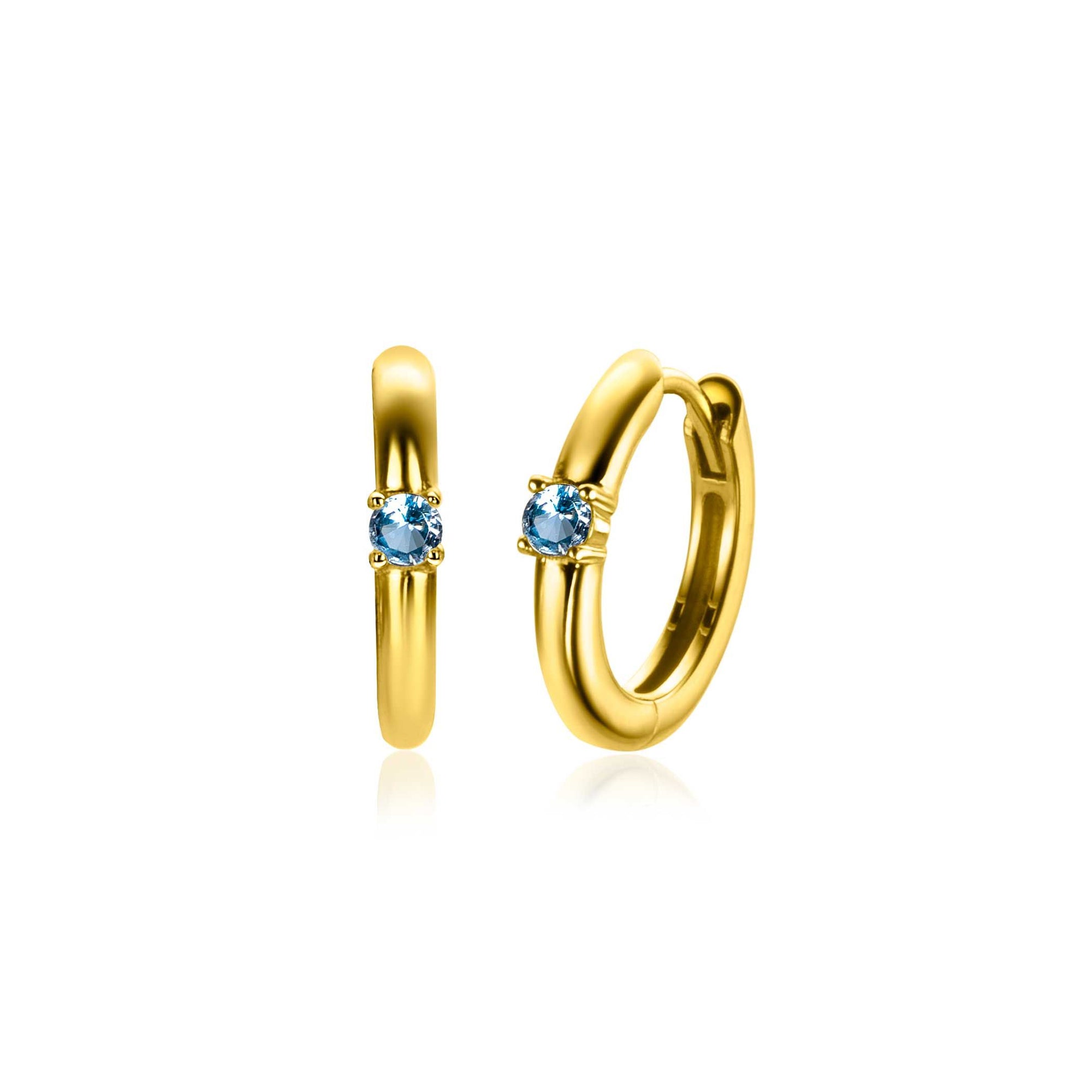 Zinzi DECEMBER oorringen 13mm gold plated met geboortesteen blauw topaas zirkonia ZICR-DEC