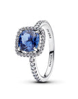 Pandora Sprankelende vierkante blauwe halo statement-ring – 193550C01