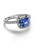 Pandora Sprankelende vierkante blauwe halo statement-ring – 193550C01