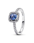 Pandora Sprankelende ring met vierkante blauwe halo – 193555C01