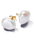 Pandora ESSENCE 14k Goudvergulde Oorknoppen met Barokke Witte Zoetwaterparel 263309C01