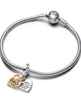 Pandora Graveerbaar Hart Sterling Zilver en 14k Goud met Diamant Hangende Bedel 763237C01