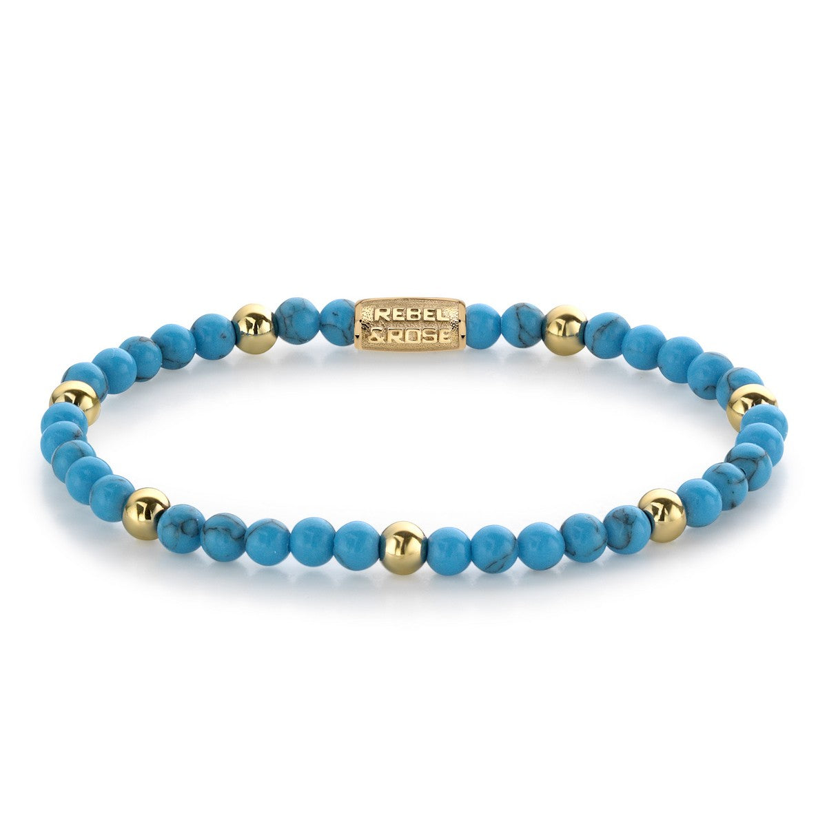 Rebel and Rose Turquoise Delight - 18 ct yellow gold ionplated - 4mm Armband - RR-40059-G