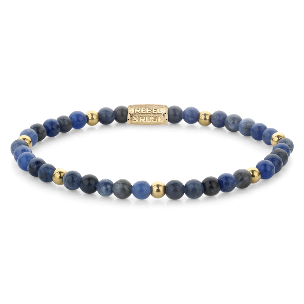 Rebel and Rose Midnight  Blue - 18 ct yellow gold ionplated - 4mm Armband - RR-40129-G