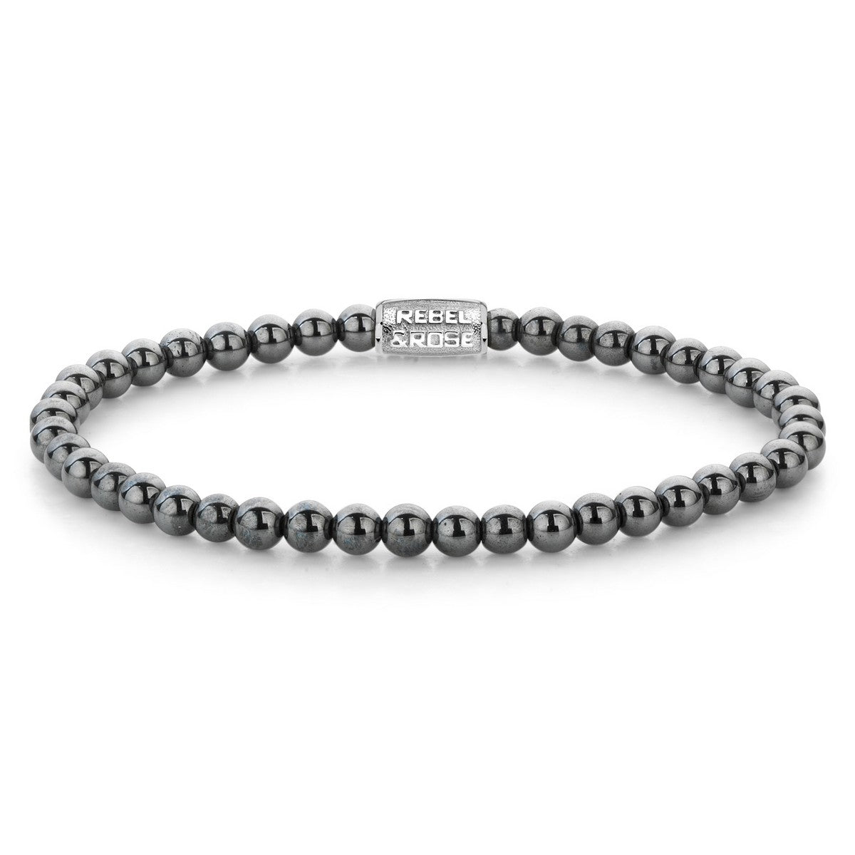 Rebel &amp; Rose Armband - Grey Silver Shine - 4mm Hematiet - Unisex - RR-40131-S