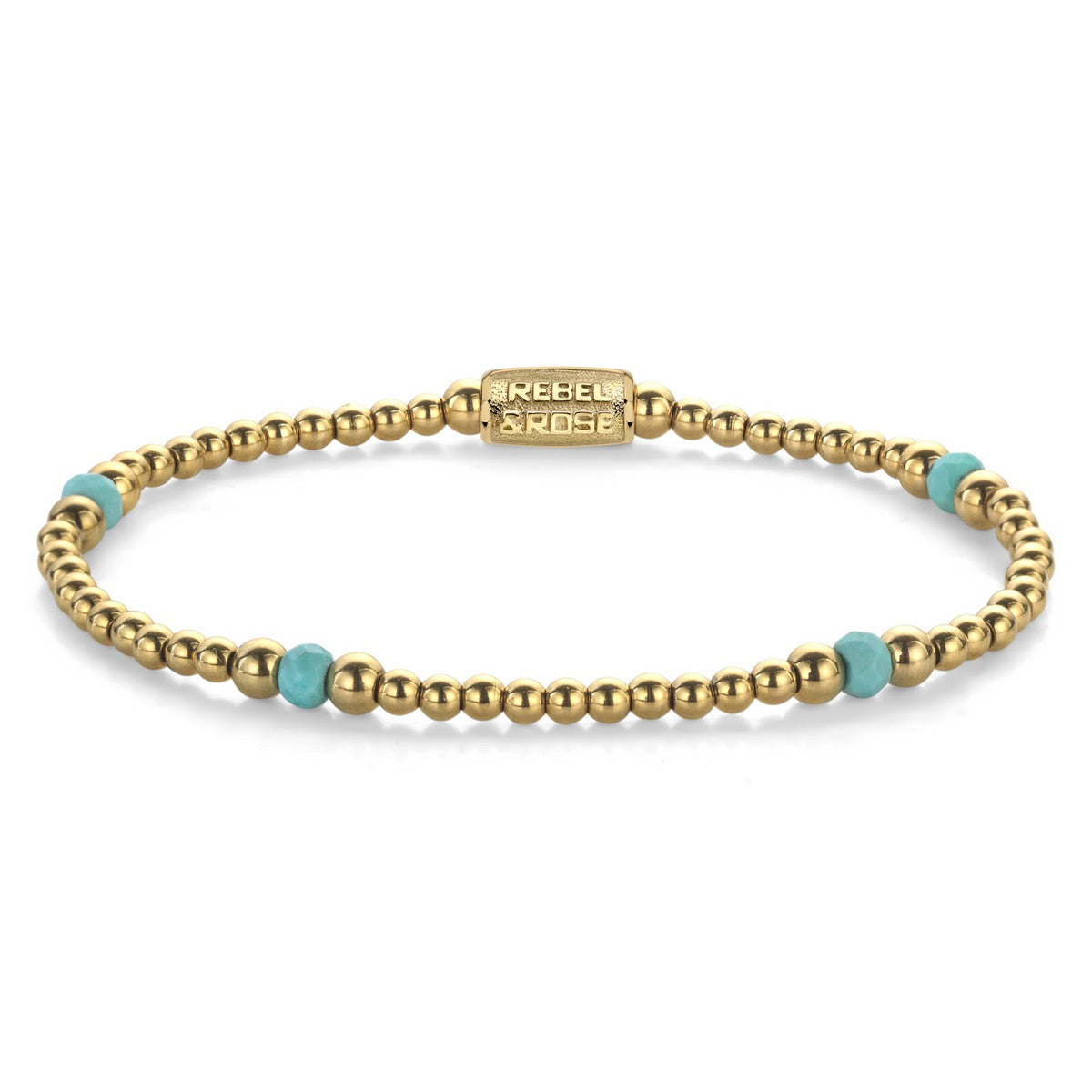 Rebel &amp; Rose Armband Touch of Turquoise 4mm 18K Geelgoud Ionplated Unisex RR-40142-G