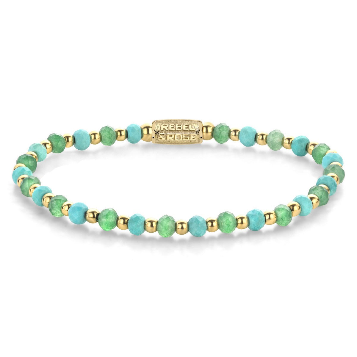 Rebel &amp; Rose Armband Blue Green Adventure 4mm 18K Geelgoud Ionplated Unisex RR-40143-G