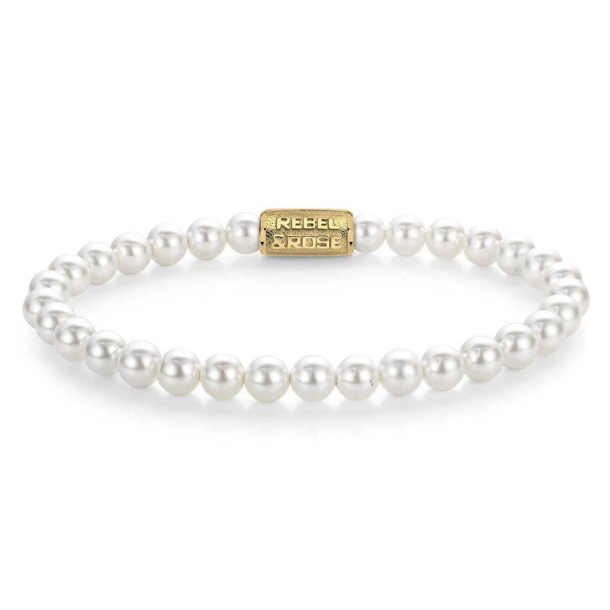 Rebel &amp; Rose Armband Pearl Gem Gold 6mm Natuursteen Unisex RR-60135-G