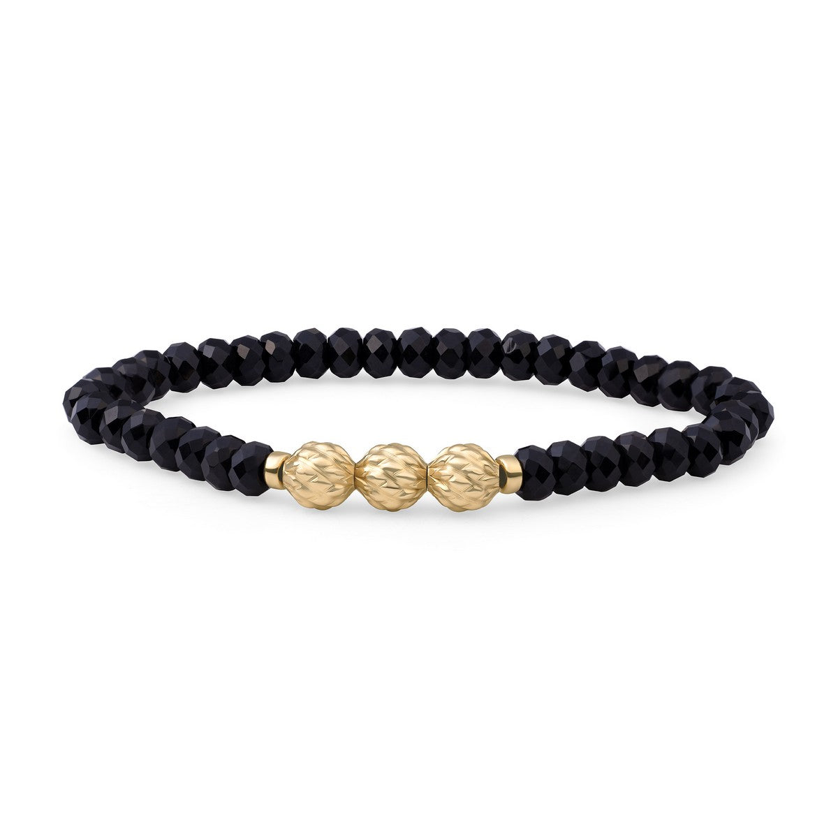 Sparkling Jewels - Armband: Onyx 6mm fuse beads gold plated - SB-G-6MM-FUSE-G07, exclusief en kwalitatief hoogwaardig. Ontdek nu!