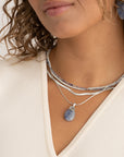 Sparkling Jewels ketting 2mm Blue Aventurine Silver - 42cm +2cm NLK04S-G37