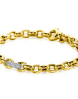 ZINZI gold plated zilveren schakel armband met een ronde schakel bezet met witte zirkonia's 6mm breed 19cm ZIA2664