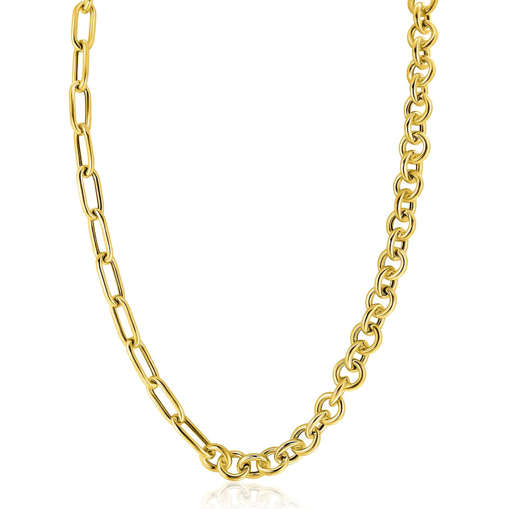 Zinzi gold plated zilveren ketting 45cm met twee stoere schakels gecombineerd: jasseron en ovale schakels (8,5mm breed) ZIC2477G, exclusief en kwalitatief hoogwaardig. Ontdek nu!