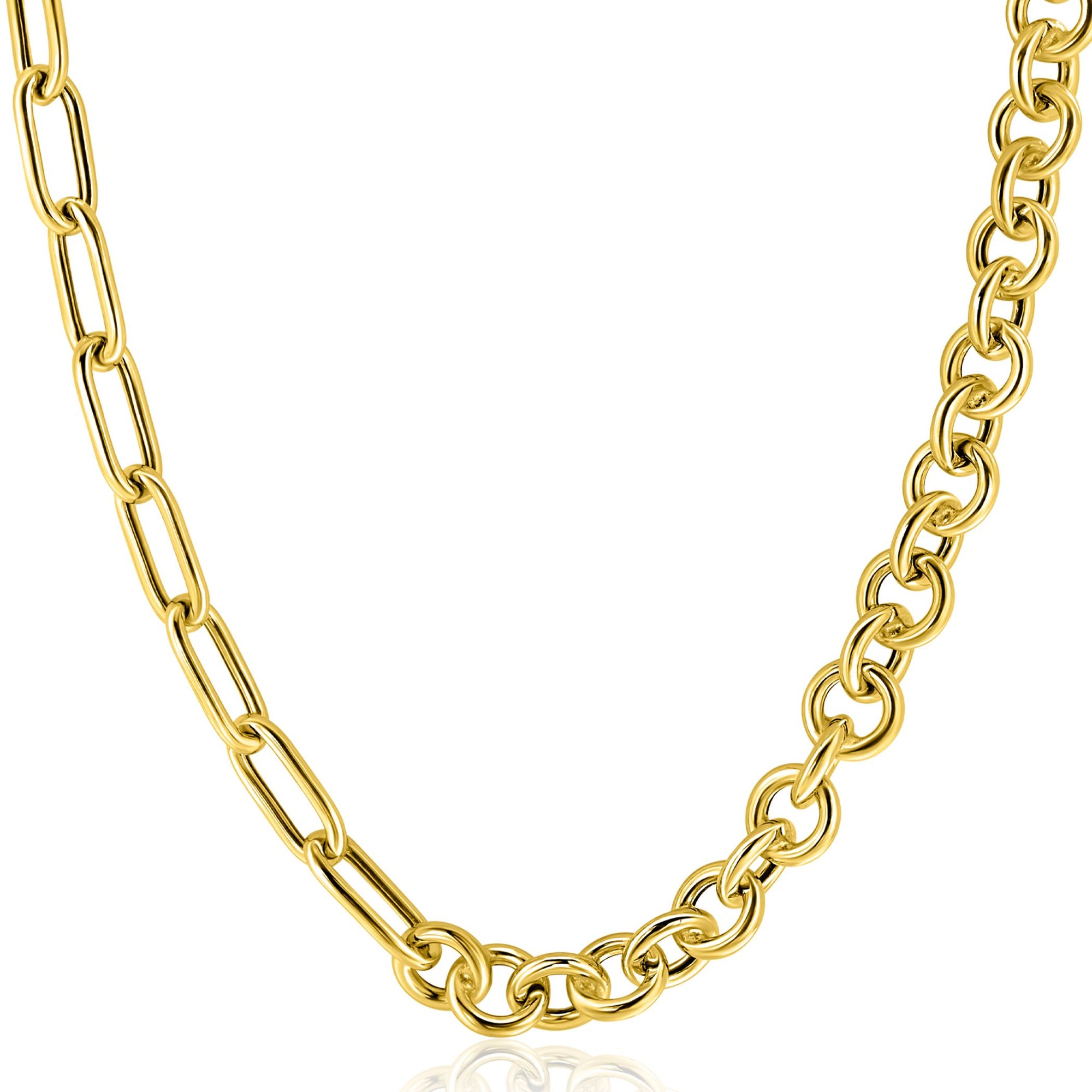 Zinzi gold plated zilveren ketting 45cm met twee stoere schakels gecombineerd: jasseron en ovale schakels (8,5mm breed) ZIC2477G, exclusief en kwalitatief hoogwaardig. Ontdek nu!