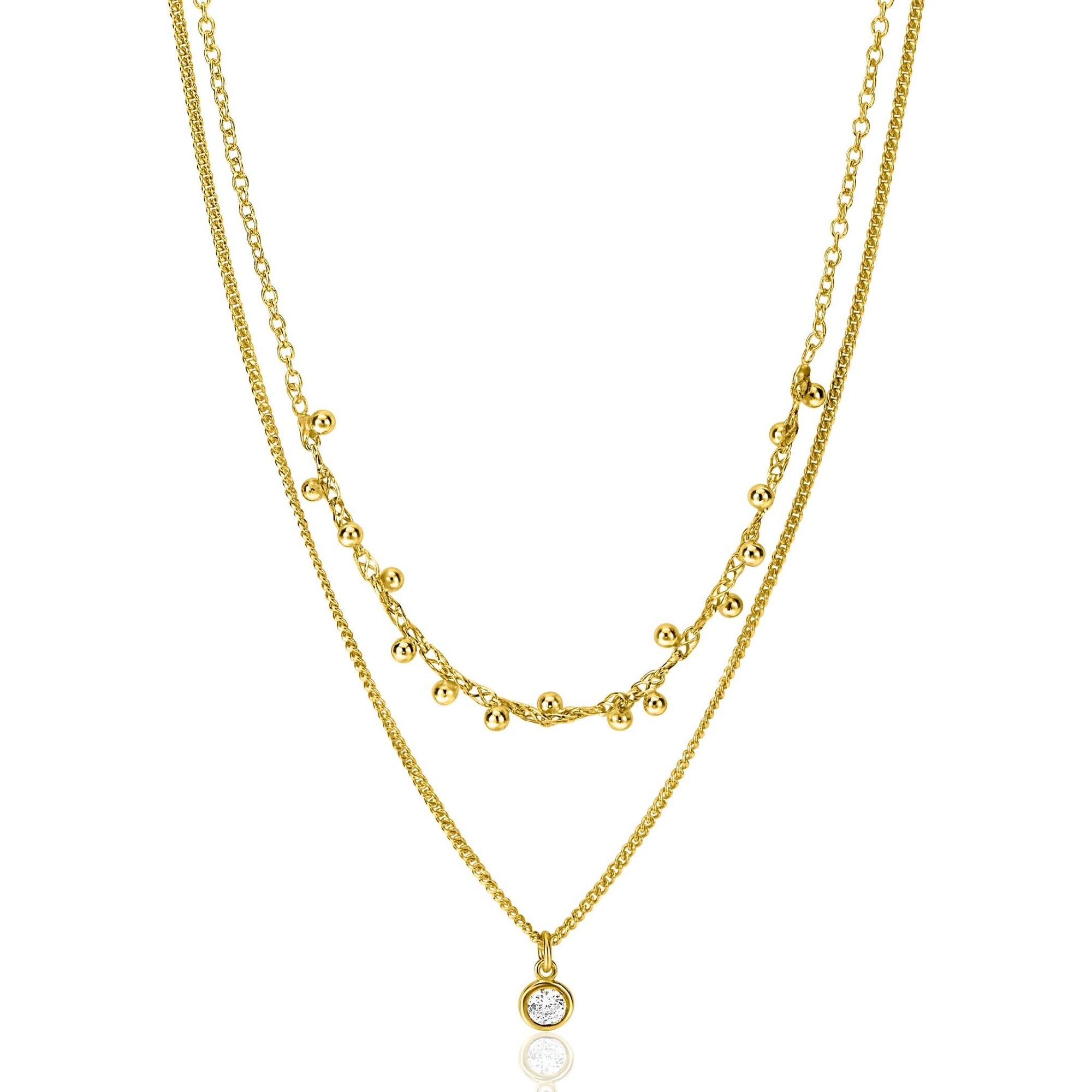 Zinzi Gold Plated Zilveren Multi-Look Ketting met Ronde Witte Zetting en Bolletjes 40-47cm ZIC2520Y, exclusief en kwalitatief hoogwaardig. Ontdek nu!