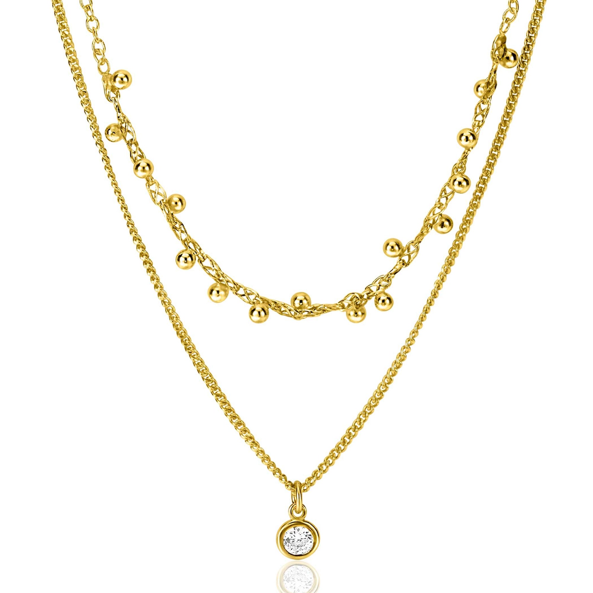 Zinzi Gold Plated Zilveren Multi-Look Ketting met Ronde Witte Zetting en Bolletjes 40-47cm ZIC2520Y, exclusief en kwalitatief hoogwaardig. Ontdek nu!