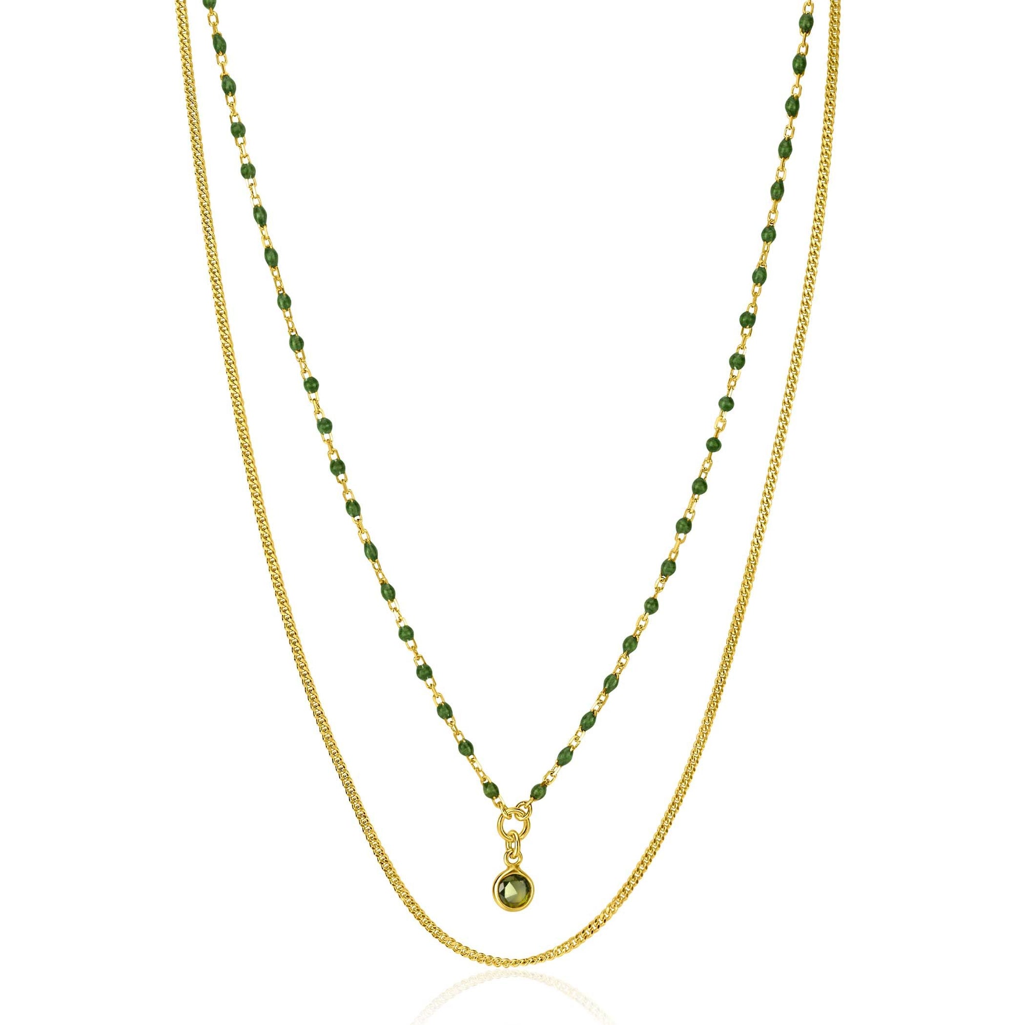 Zinzi Gold Plated Zilveren Multilook Collier met Groene Emaille Bolletjes en Kleursteen 42-50cm ZIC2528G, exclusief en kwalitatief hoogwaardig. Ontdek nu!