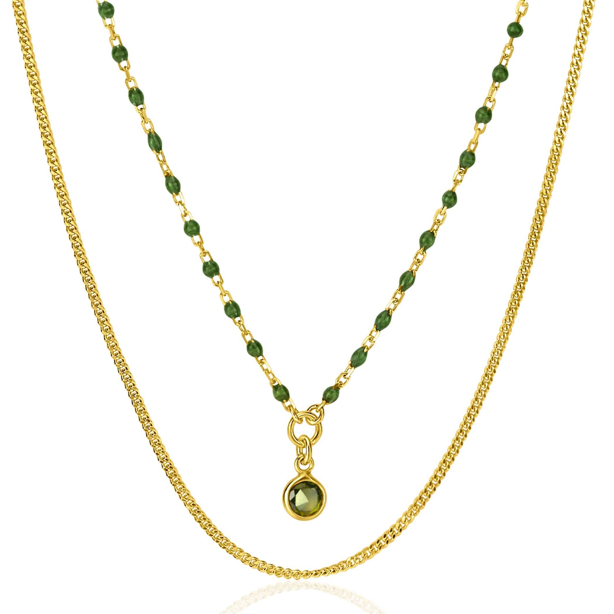 Zinzi Gold Plated Zilveren Multilook Collier met Groene Emaille Bolletjes en Kleursteen 42-50cm ZIC2528G, exclusief en kwalitatief hoogwaardig. Ontdek nu!