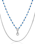 ZINZI zilveren multilook ketting met gourmet en blauwe bolletjes schakels en zirkonia 42-45cm ZIC2529