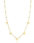 ZINZI gold plated zilveren ankerketting met kleine bolletjes en vijf gladde hartjes 42-45cm ZIC2531G