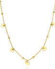 ZINZI gold plated zilveren ankerketting met kleine bolletjes en vijf gladde hartjes 42-45cm ZIC2531G