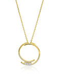 ZINZI gold plated zilveren ketting met grote open ronde hanger 25mm bezet met witte zirkonia's 45-50 cm ZIC2645Y