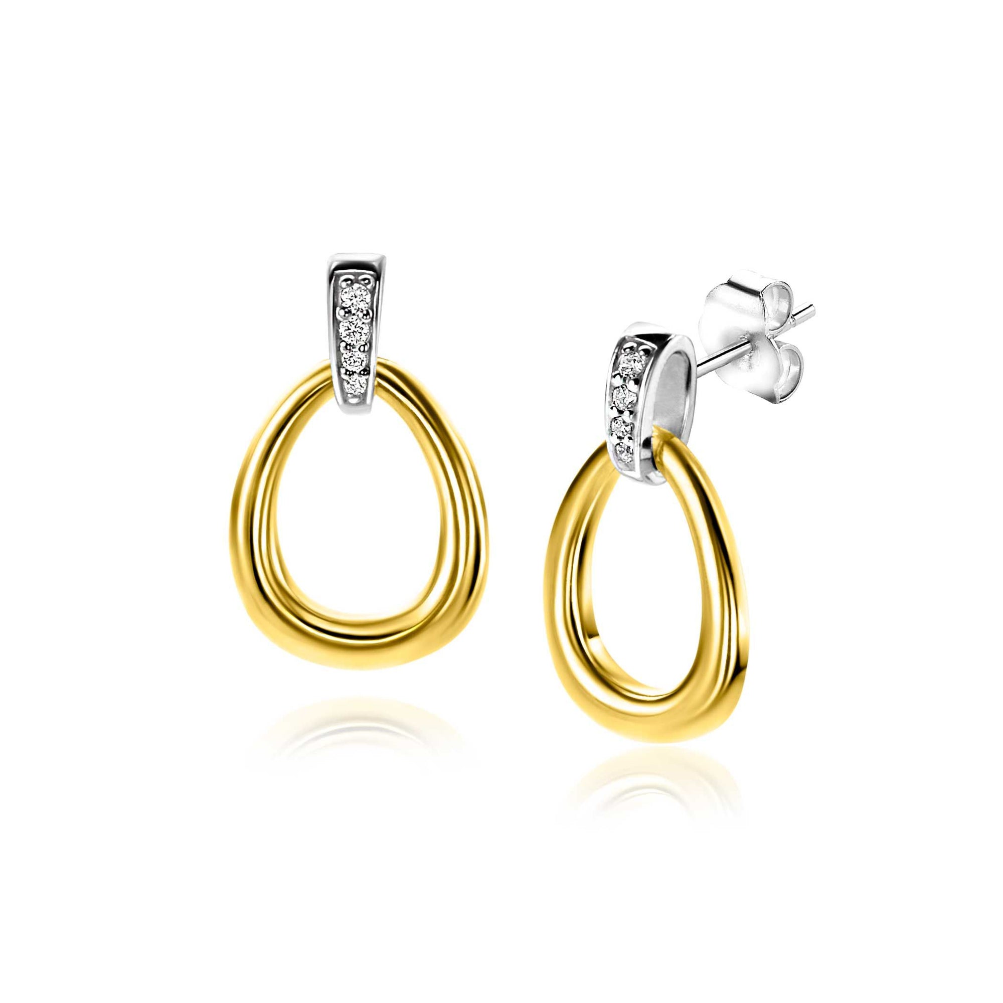 Zinzi Gold Plated Zilveren Oorstekers 19mm Fantasie met Zirkonia's - ZIO1709Y, exclusief en kwalitatief hoogwaardig. Ontdek nu!