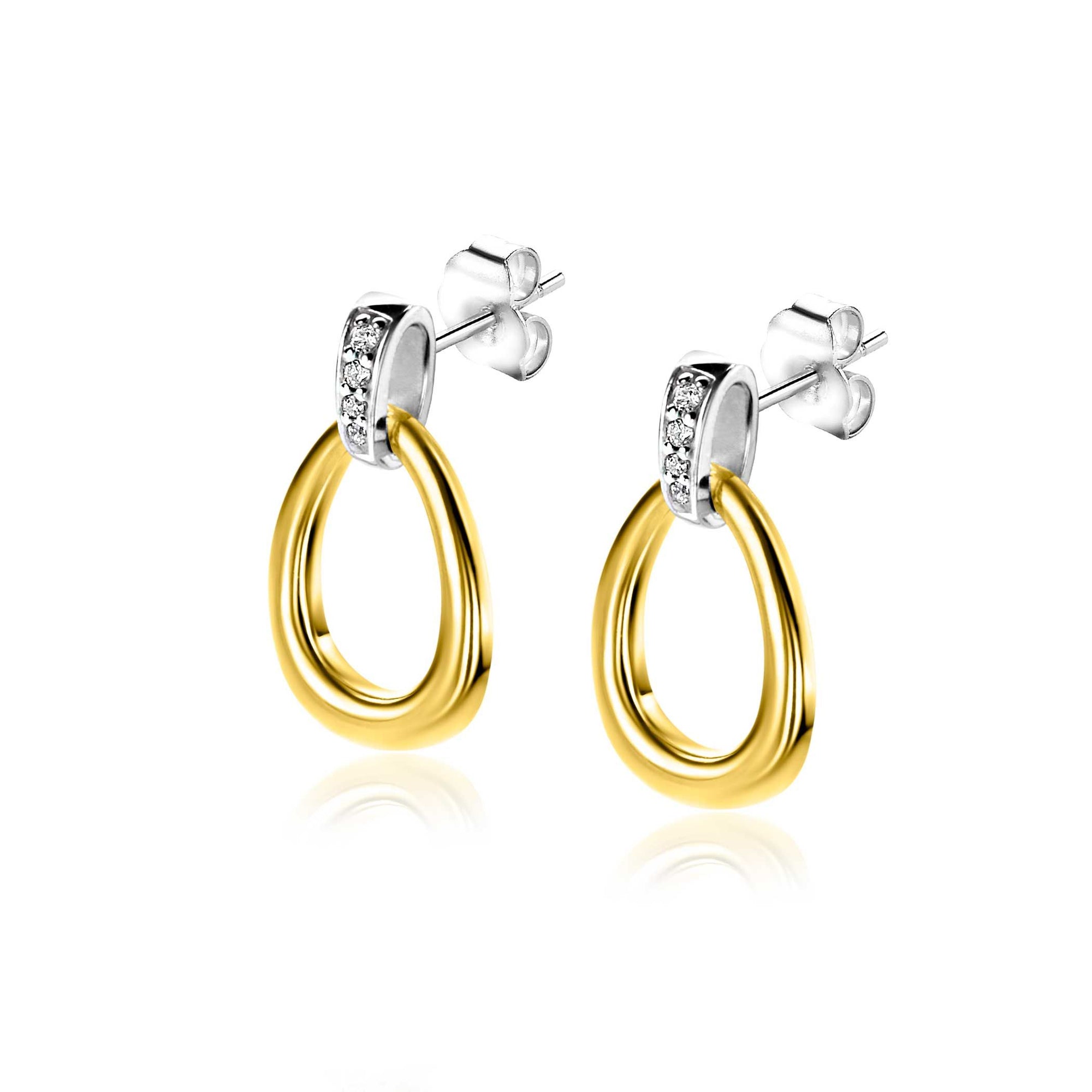 Zinzi Gold Plated Zilveren Oorstekers 19mm Fantasie met Zirkonia's - ZIO1709Y, exclusief en kwalitatief hoogwaardig. Ontdek nu!