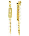 ZINZI gold plated zilveren oorstekers met paperclip ketting en open ovale vorm bezet met witte zirkonia's ZIO2538 - 60mm