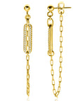 ZINZI gold plated zilveren oorstekers met paperclip ketting en open ovale vorm bezet met witte zirkonia's ZIO2538 - 60mm