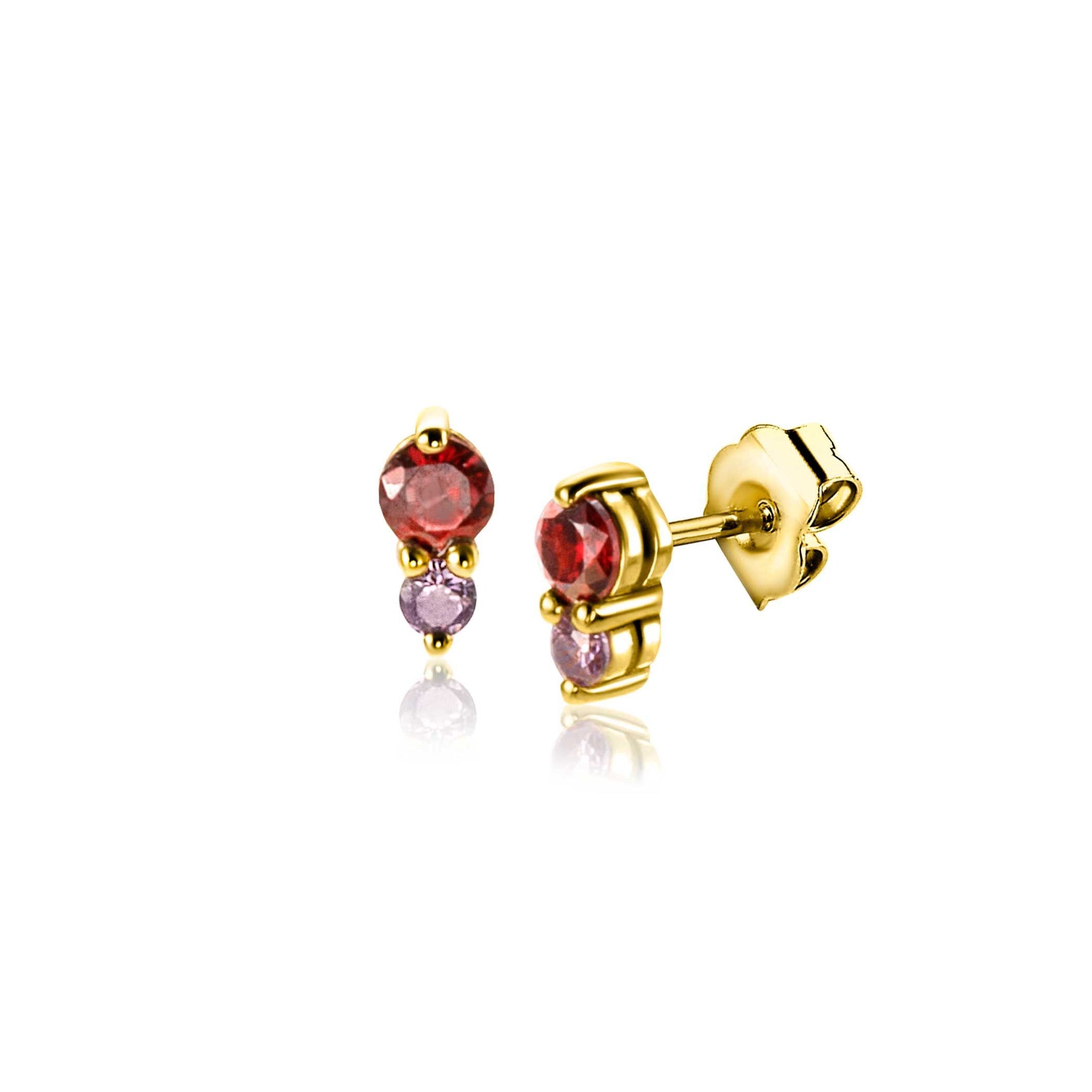 Zinzi Gold Plated Zilveren Oorknopjes 6,5mm met Rode en Paarse Zirkonia's - ZIO2563, exclusief en kwalitatief hoogwaardig. Ontdek nu!