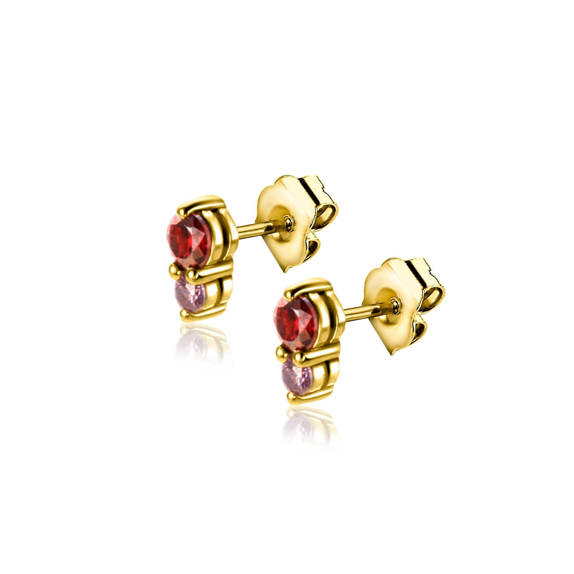 Zinzi Gold Plated Zilveren Oorknopjes 6,5mm met Rode en Paarse Zirkonia's - ZIO2563, exclusief en kwalitatief hoogwaardig. Ontdek nu!